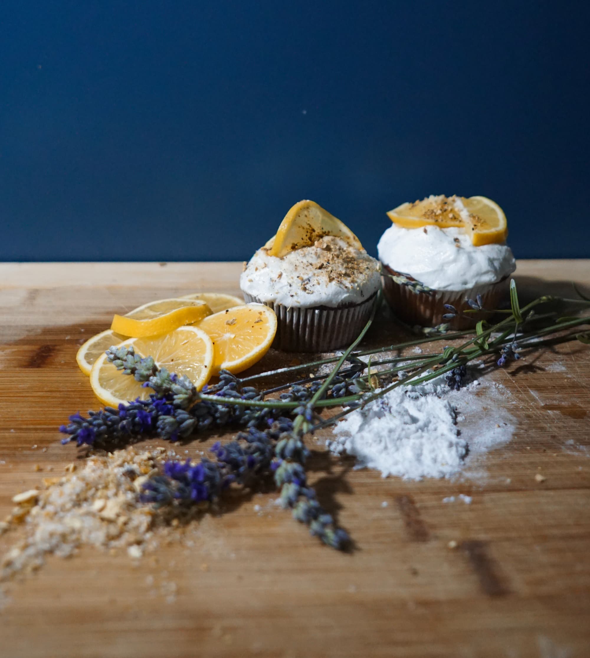 Lavender and lemon cupcakes made with Cavtat Citrus and Lokrum Lavender powders